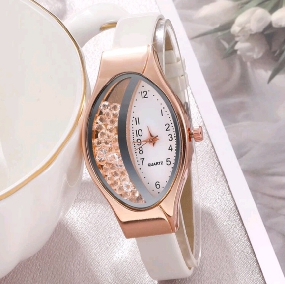 Women White Strap Rose Quartz Watch - Picture 3 of 5